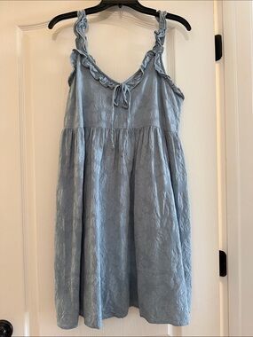 Good Luck Gem Dusty Blue Ruffle Strap Sundress